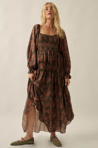 Roses and Thorns Floral Chiffon Smocked Maxi Dress - ShopPromesa