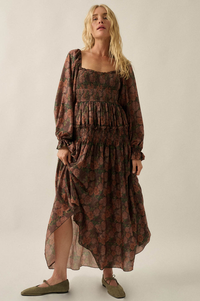 Roses and Thorns Floral Chiffon Smocked Maxi Dress - ShopPromesa