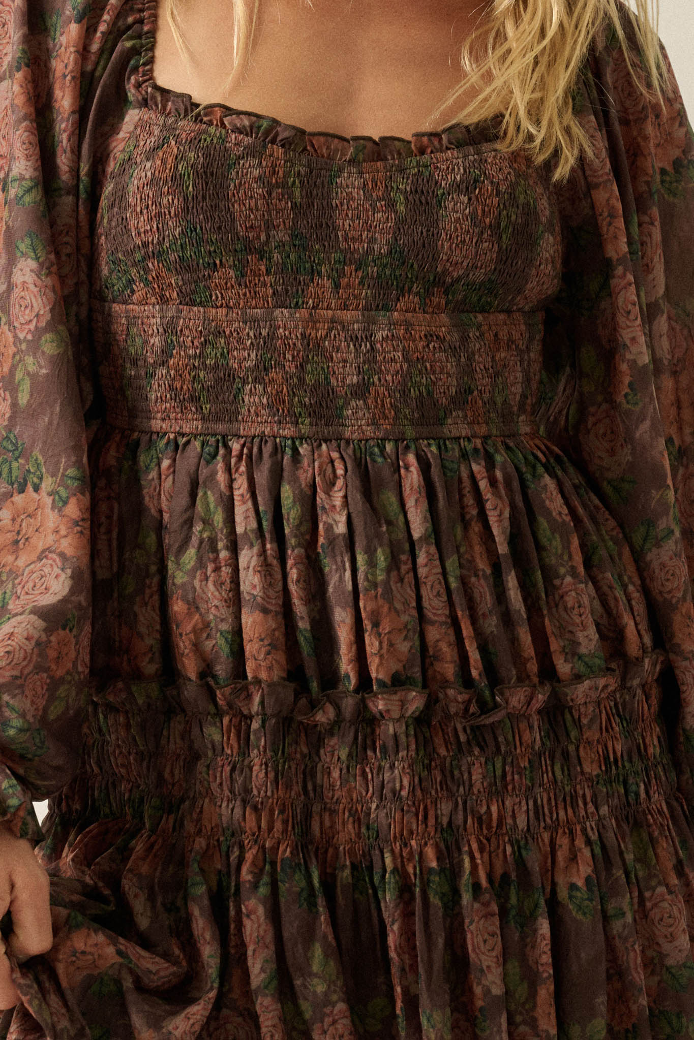 Roses and Thorns Floral Chiffon Smocked Maxi Dress - ShopPromesa