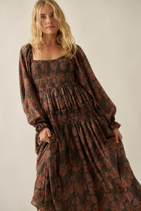 Roses and Thorns Floral Chiffon Smocked Maxi Dress - ShopPromesa