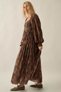Roses and Thorns Floral Chiffon Smocked Maxi Dress - ShopPromesa
