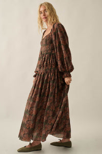 Roses and Thorns Floral Chiffon Smocked Maxi Dress - ShopPromesa