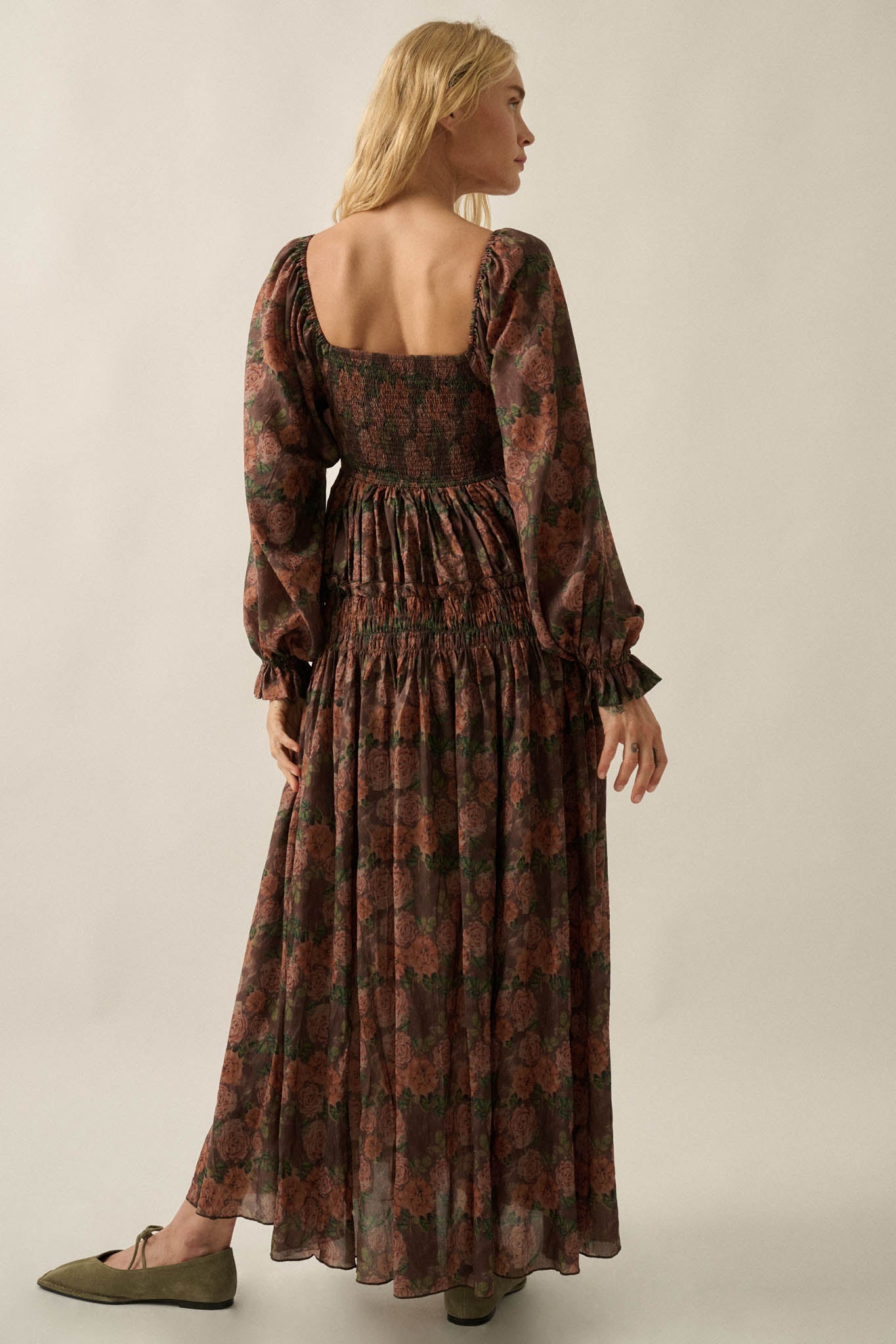 Roses and Thorns Floral Chiffon Smocked Maxi Dress - ShopPromesa