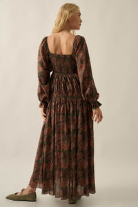 Roses and Thorns Floral Chiffon Smocked Maxi Dress - ShopPromesa
