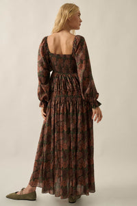 Roses and Thorns Floral Chiffon Smocked Maxi Dress - ShopPromesa