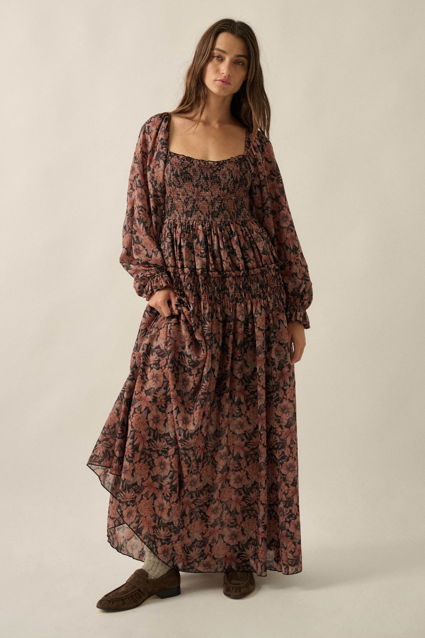 Scent of Beauty Floral Chiffon Smocked Maxi Dress - ShopPromesa