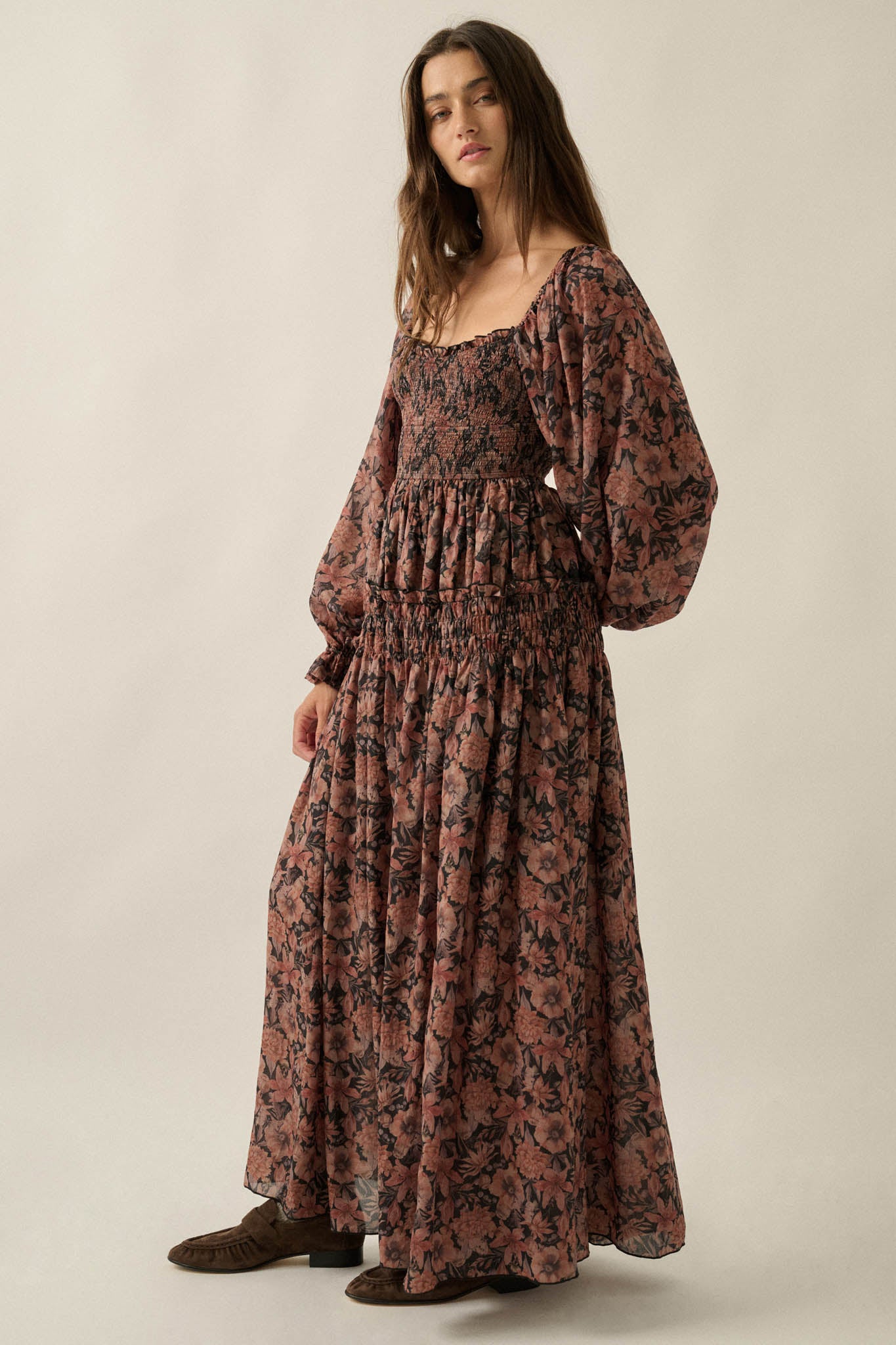 Scent of Beauty Floral Chiffon Smocked Maxi Dress - ShopPromesa