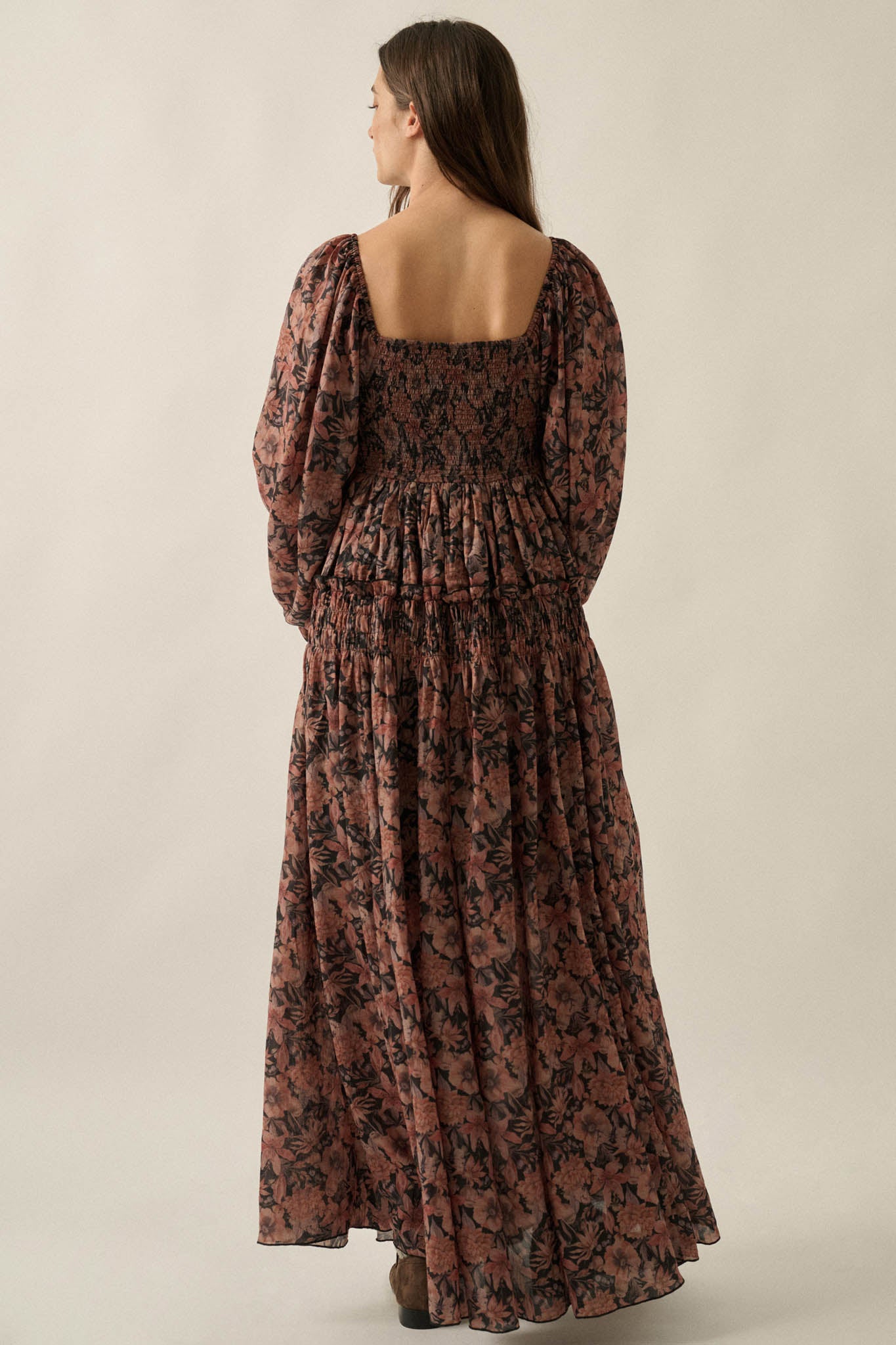 Scent of Beauty Floral Chiffon Smocked Maxi Dress - ShopPromesa