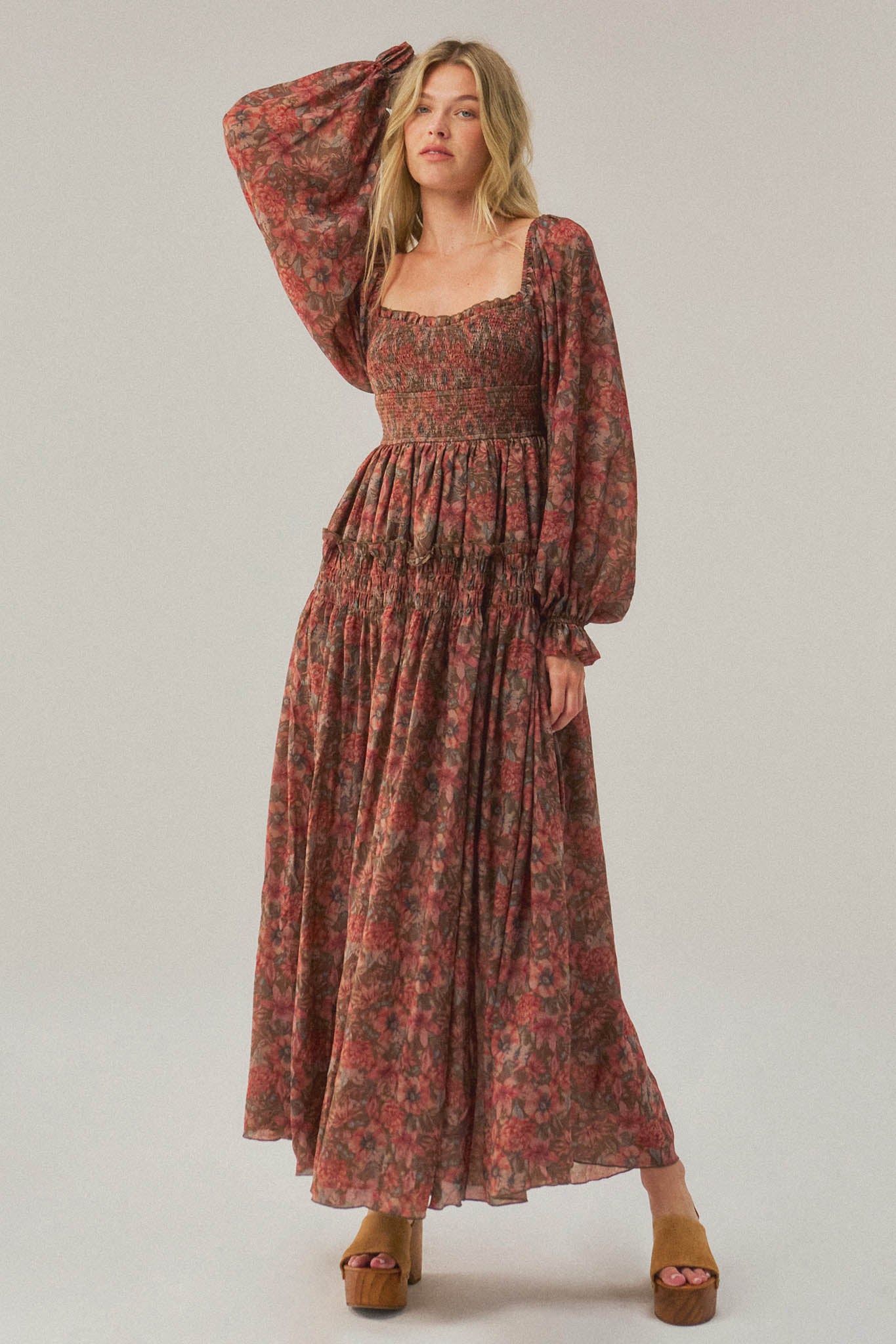 Scent of Beauty Floral Chiffon Smocked Maxi Dress - ShopPromesa
