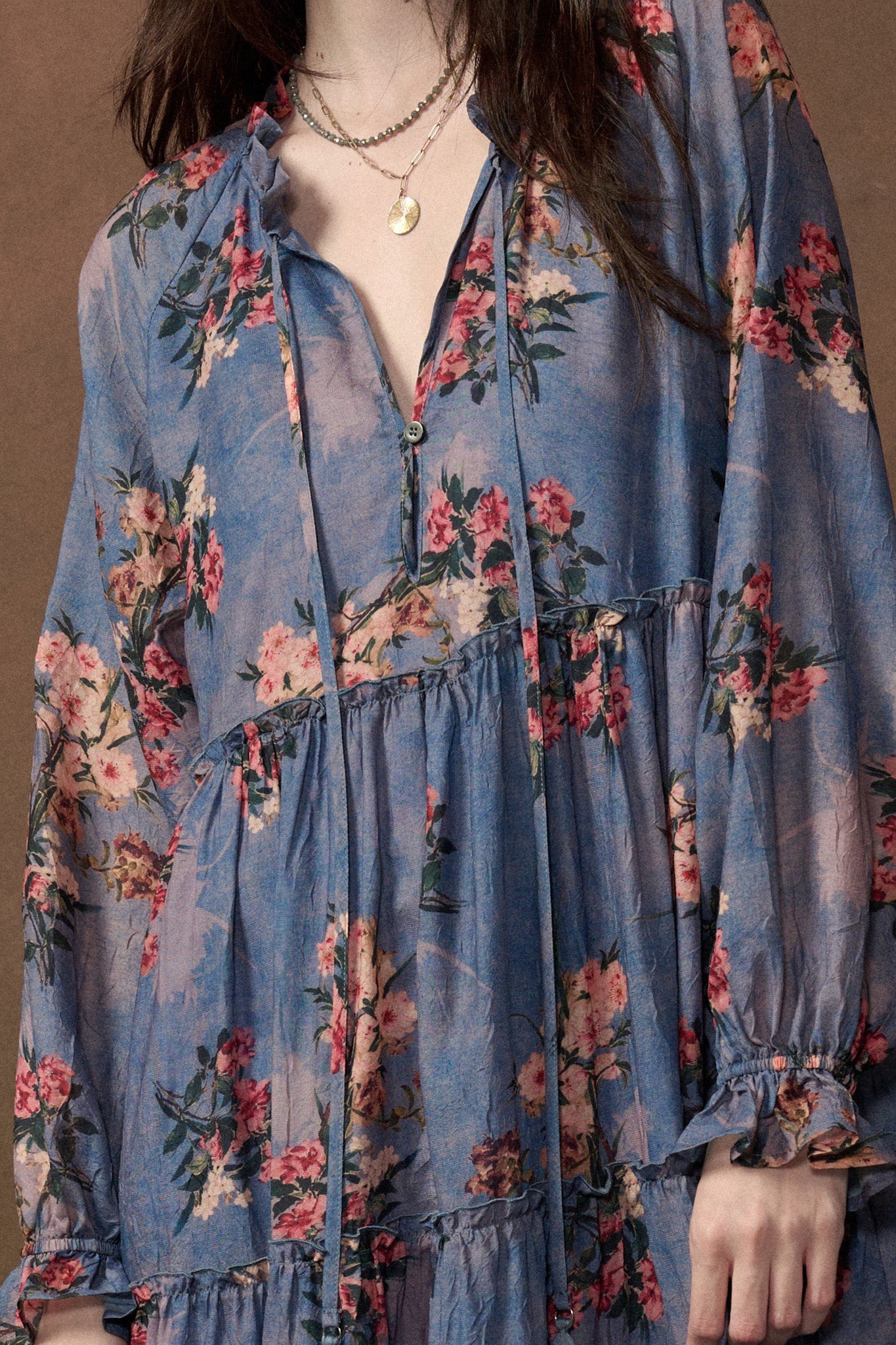 Petal Sky Floral-Print Tiered Midi Prairie Dress - ShopPromesa