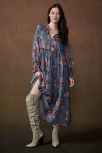 Petal Sky Floral-Print Tiered Midi Prairie Dress - ShopPromesa