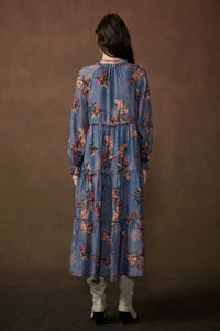 Petal Sky Floral-Print Tiered Midi Prairie Dress - ShopPromesa