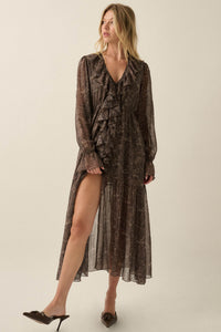 Dreamy Days Paisley Chiffon Ruffle Midi Dress - ShopPromesa