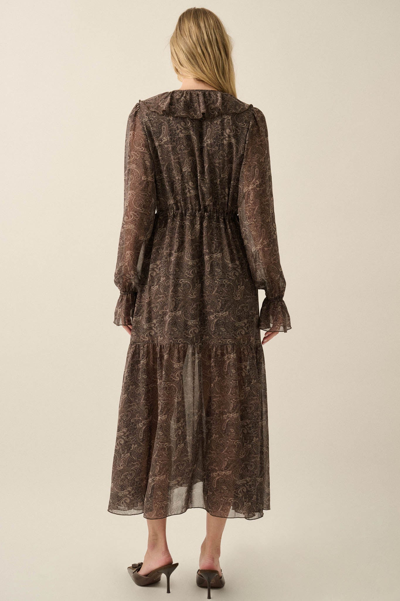 Dreamy Days Paisley Chiffon Ruffle Midi Dress - ShopPromesa