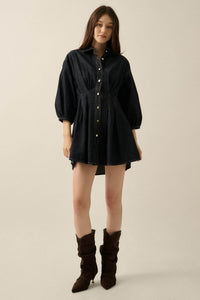 Blue Jean Baby Pleated Button-Up Mini Shirt Dress - ShopPromesa