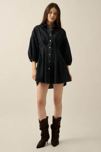 Blue Jean Baby Pleated Button-Up Mini Shirt Dress - ShopPromesa
