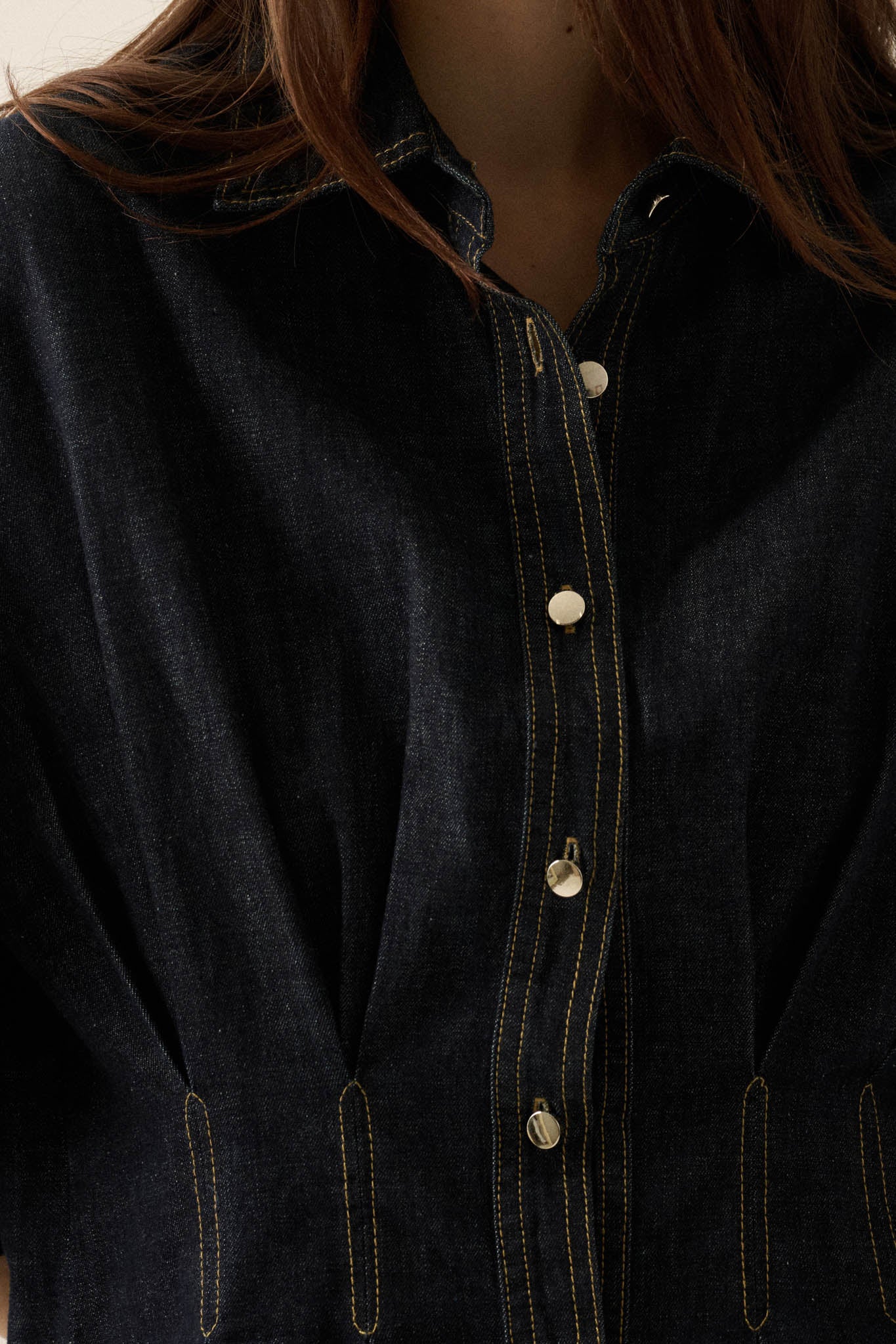 Blue Jean Baby Pleated Button-Up Mini Shirt Dress - ShopPromesa