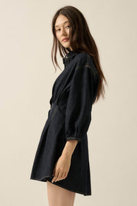 Blue Jean Baby Pleated Button-Up Mini Shirt Dress - ShopPromesa