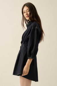 Blue Jean Baby Pleated Button-Up Mini Shirt Dress - ShopPromesa