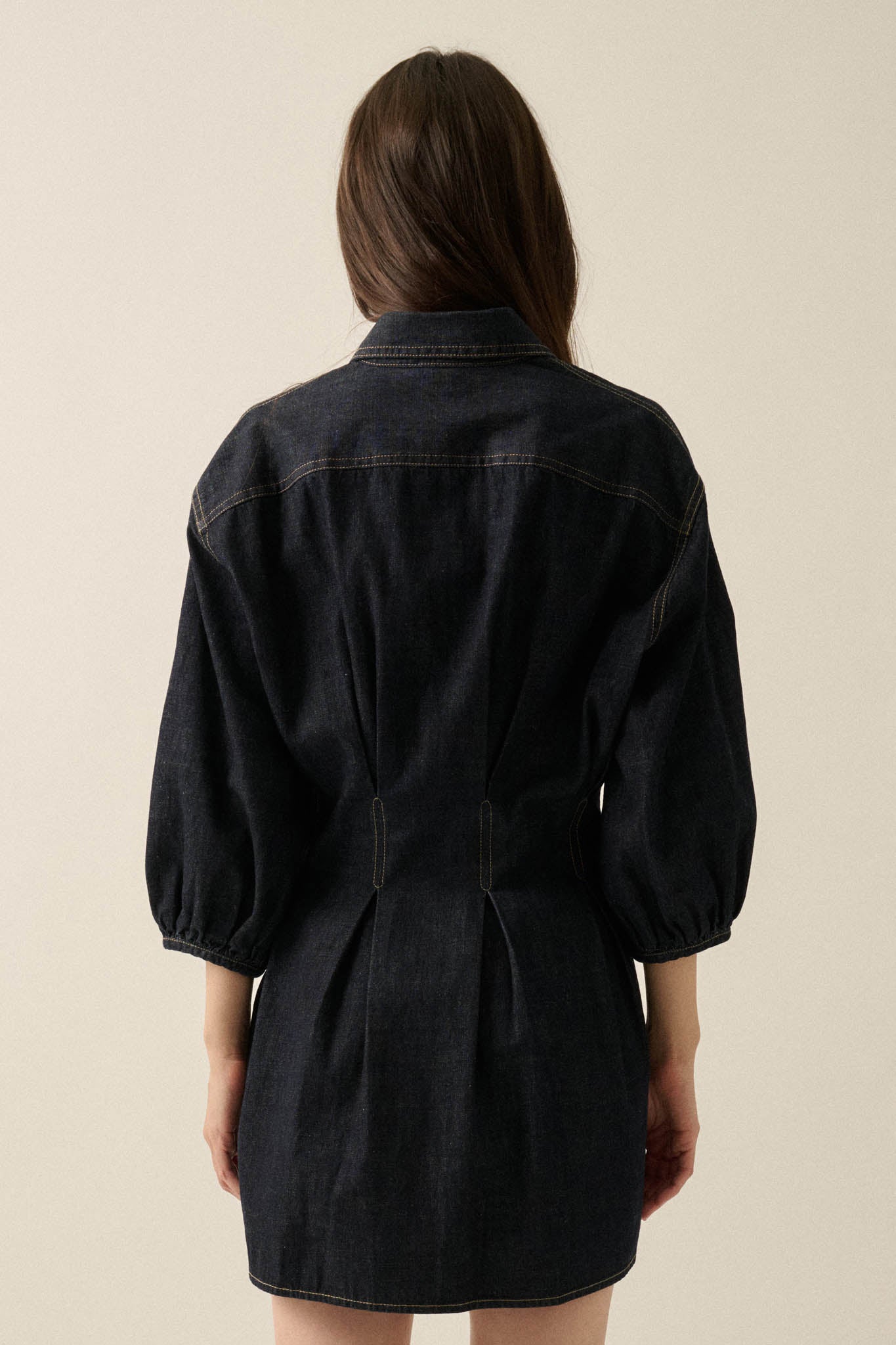 Blue Jean Baby Pleated Button-Up Mini Shirt Dress - ShopPromesa
