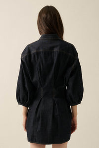 Blue Jean Baby Pleated Button-Up Mini Shirt Dress - ShopPromesa