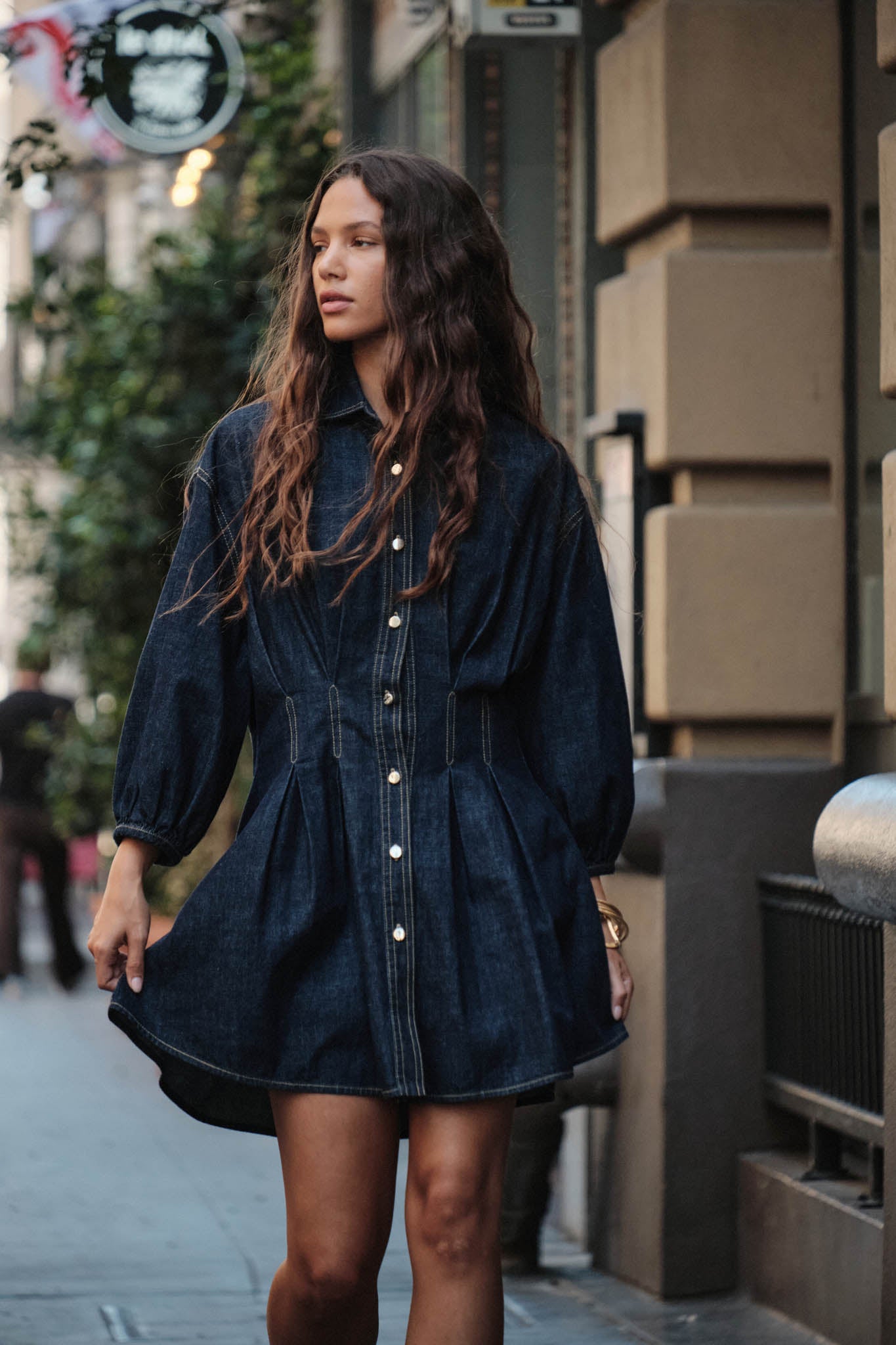 Blue Jean Baby Pleated Button-Up Mini Shirt Dress - ShopPromesa