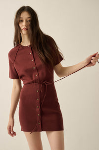 Clean Slate Knit Button-Up Belted Mini Sweater Dress - ShopPromesa