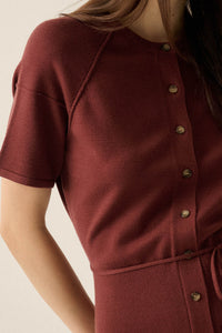 Clean Slate Knit Button-Up Belted Mini Sweater Dress - ShopPromesa