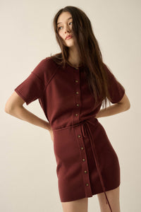 Clean Slate Knit Button-Up Belted Mini Sweater Dress - ShopPromesa