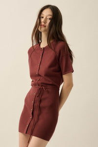 Clean Slate Knit Button-Up Belted Mini Sweater Dress - ShopPromesa