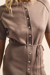 Clean Slate Knit Button-Up Belted Mini Sweater Dress - ShopPromesa