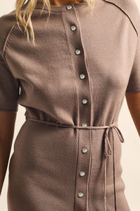 Clean Slate Knit Button-Up Belted Mini Sweater Dress - ShopPromesa