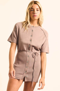 Clean Slate Knit Button-Up Belted Mini Sweater Dress - ShopPromesa