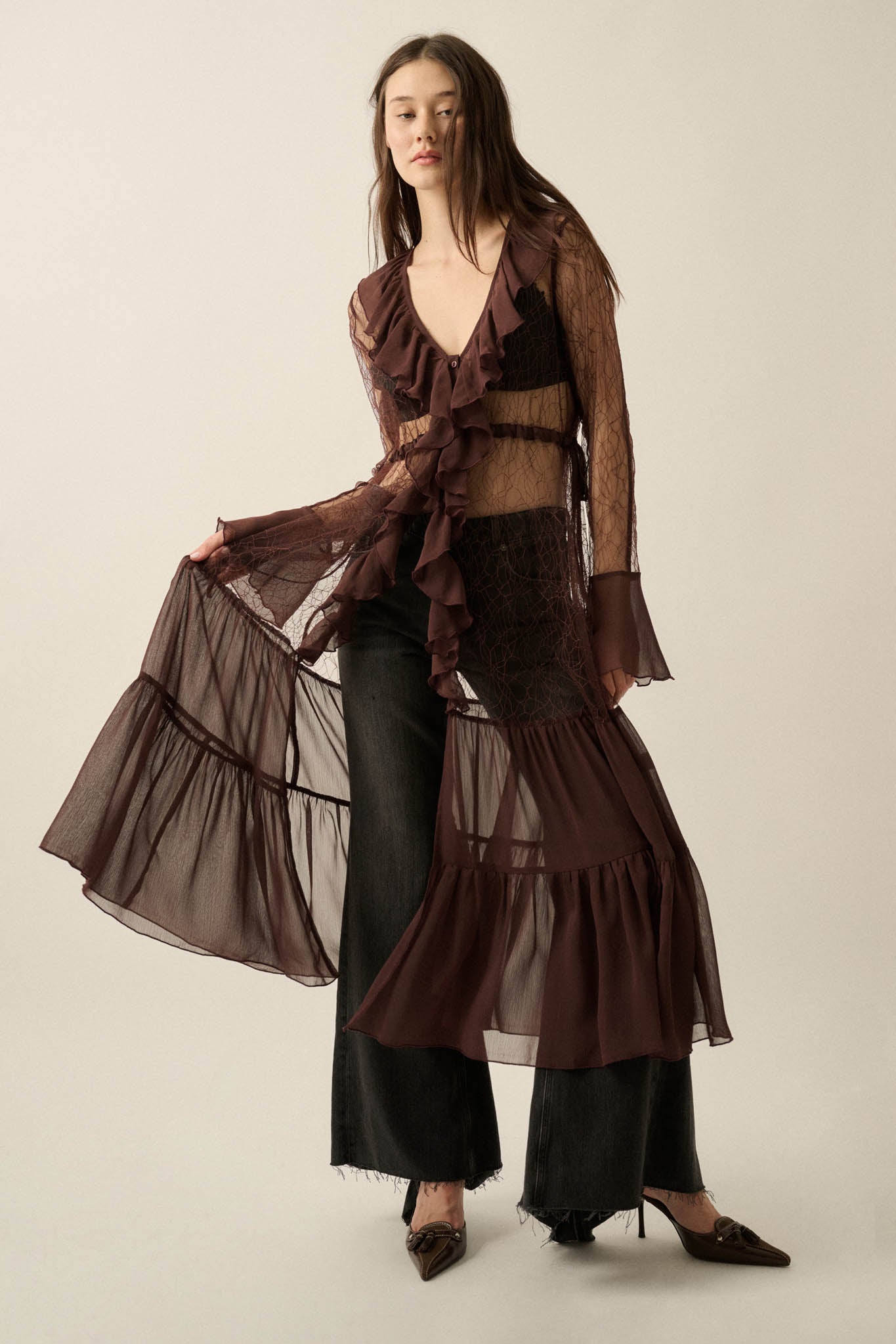 Secret Kisses Sheer Net Lace Ruffled Layering Dress - ShopPromesa