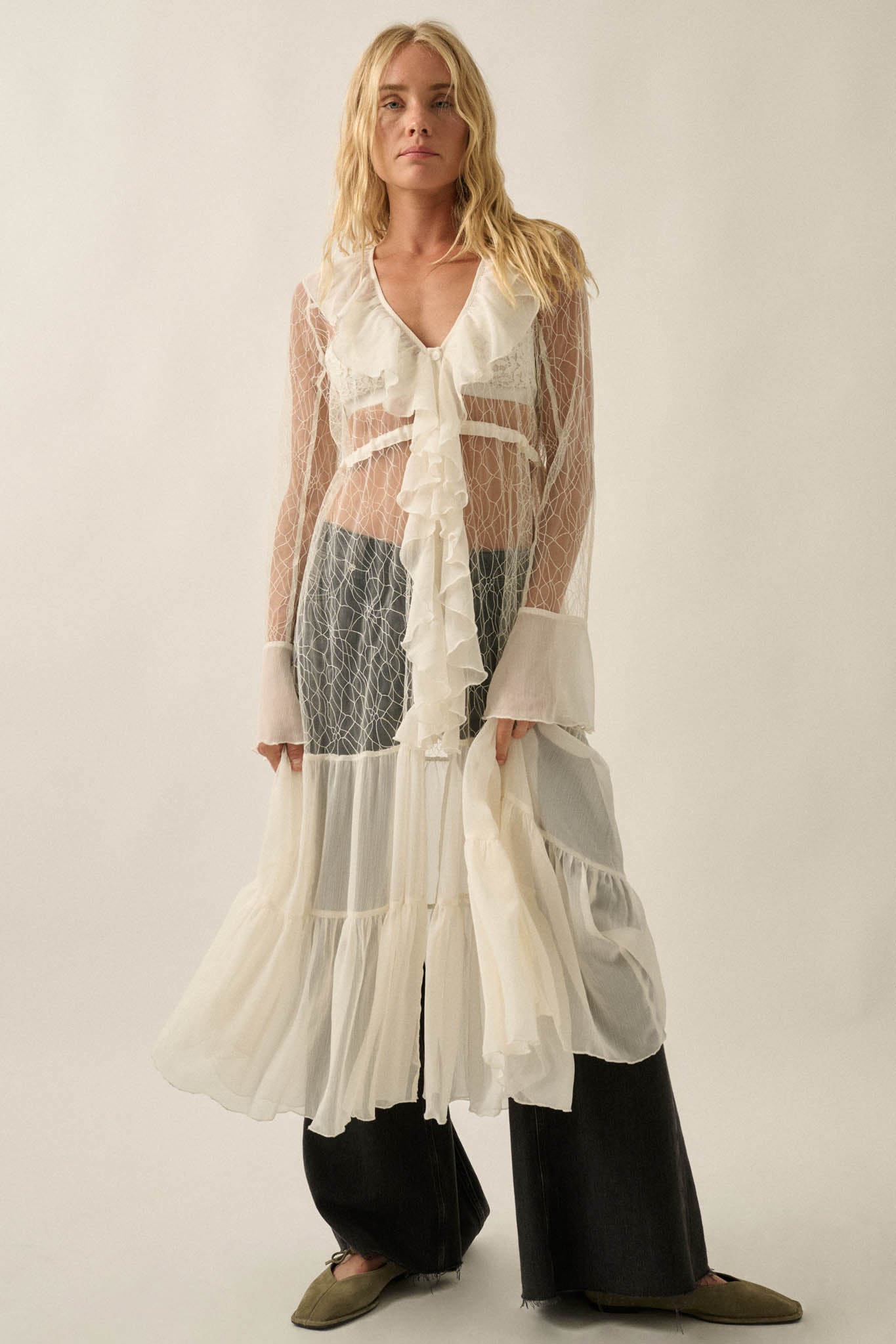 Secret Kisses Sheer Net Lace Ruffled Layering Dress - ShopPromesa