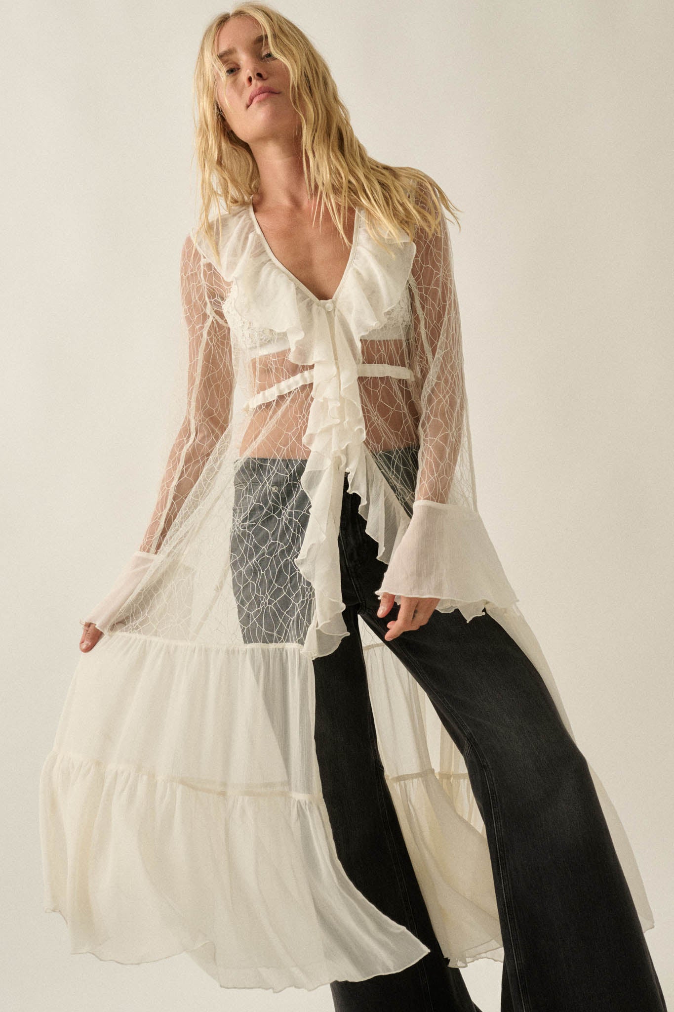 Secret Kisses Sheer Net Lace Ruffled Layering Dress - ShopPromesa