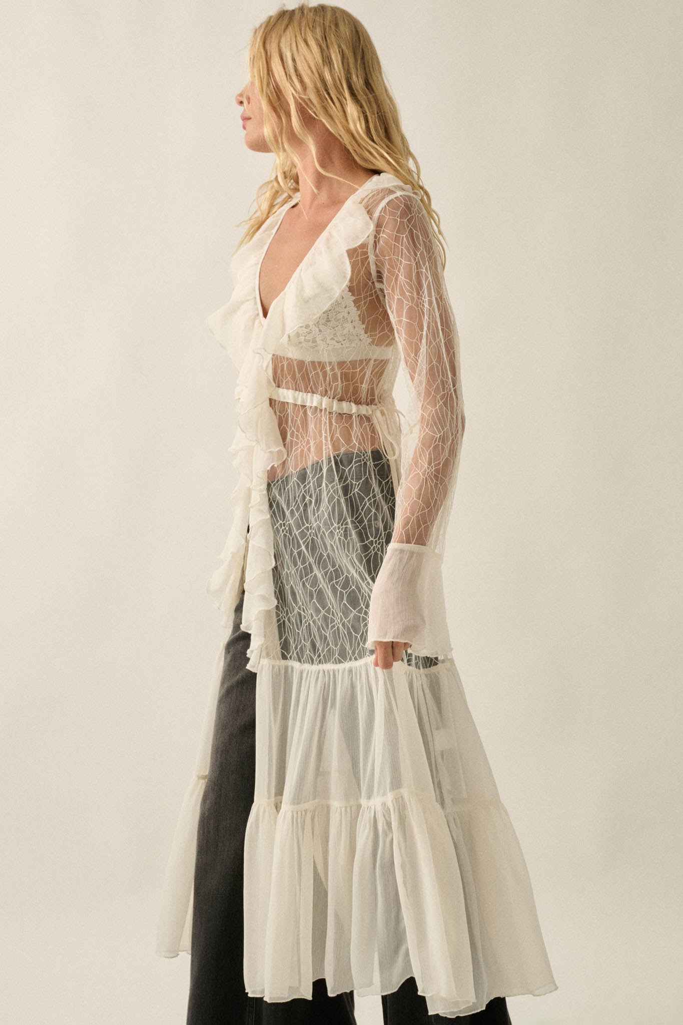 Secret Kisses Sheer Net Lace Ruffled Layering Dress - ShopPromesa