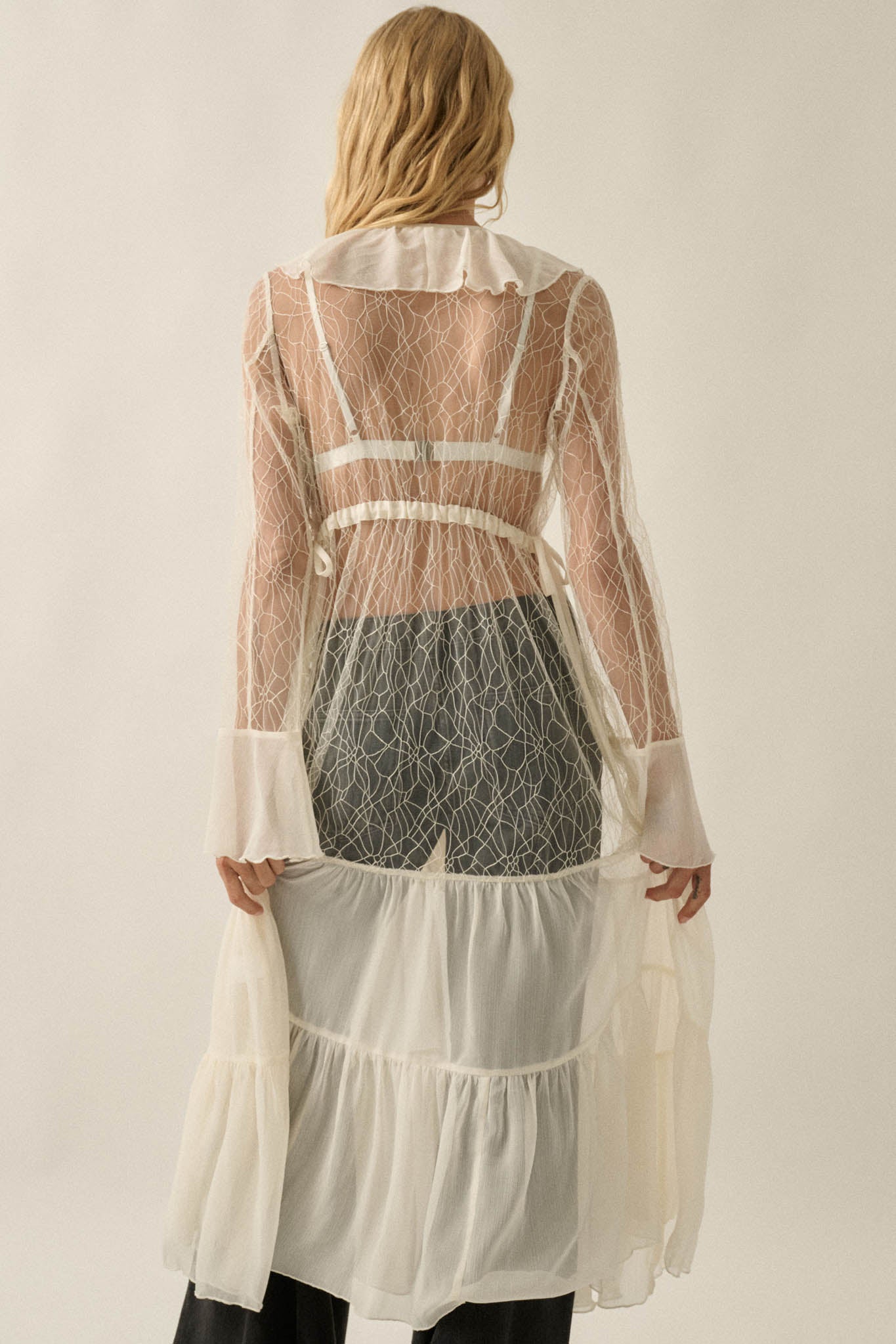 Secret Kisses Sheer Net Lace Ruffled Layering Dress - ShopPromesa