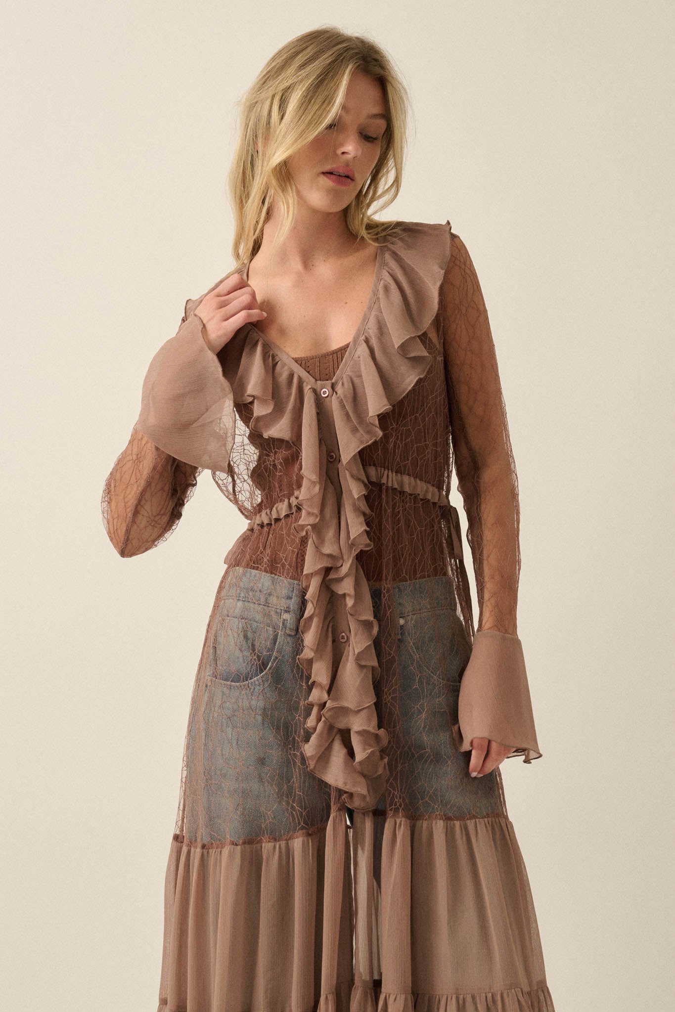 Secret Kisses Sheer Net Lace Ruffled Layering Dress - ShopPromesa