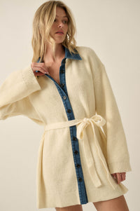 Go Easy Ribbed Knit and Denim Mini Sweater Dress - ShopPromesa