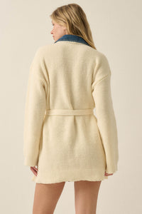 Go Easy Ribbed Knit and Denim Mini Sweater Dress - ShopPromesa