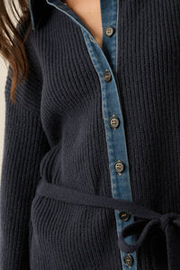 Go Easy Ribbed Knit and Denim Mini Sweater Dress - ShopPromesa