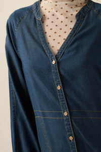 Monday Blues Denim V-Neck Pocket Mini Shirt Dress - ShopPromesa