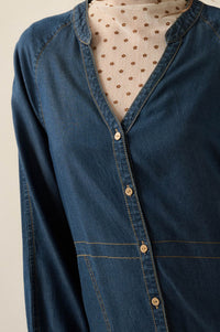 Monday Blues Denim V-Neck Pocket Mini Shirt Dress - ShopPromesa