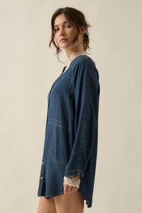 Monday Blues Denim V-Neck Pocket Mini Shirt Dress - ShopPromesa