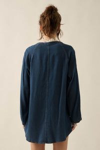 Monday Blues Denim V-Neck Pocket Mini Shirt Dress - ShopPromesa