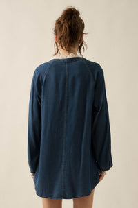 Monday Blues Denim V-Neck Pocket Mini Shirt Dress - ShopPromesa
