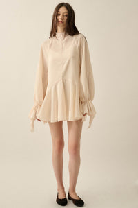At Last Striped Chiffon Bishop-Sleeve Layered Mini Dress - ShopPromesa