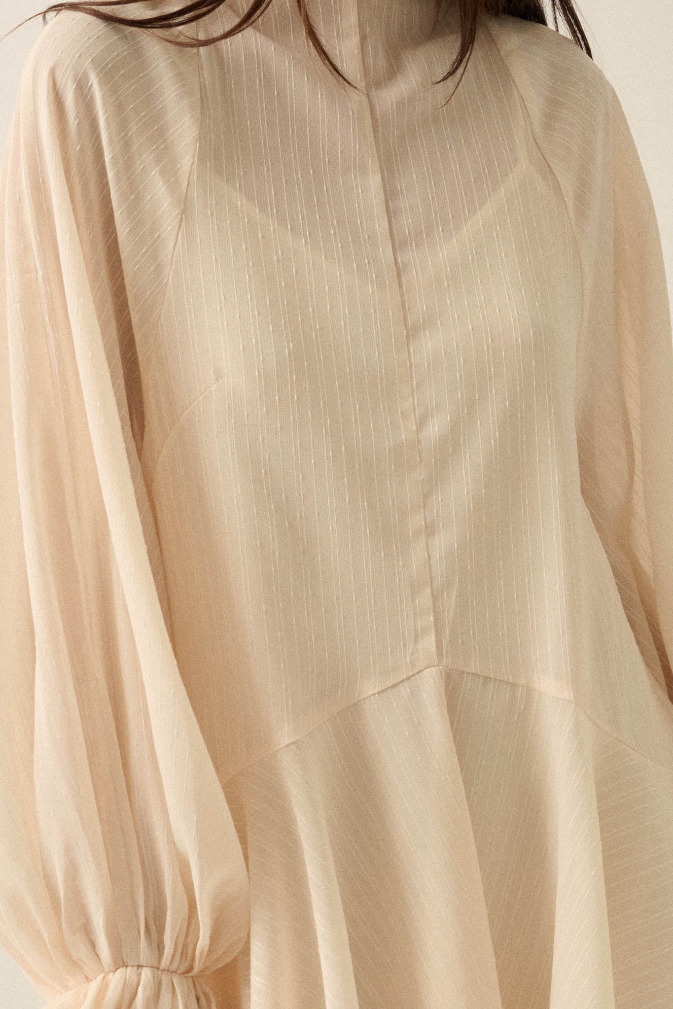 At Last Striped Chiffon Bishop-Sleeve Layered Mini Dress - ShopPromesa