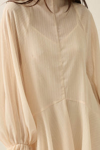 At Last Striped Chiffon Bishop-Sleeve Layered Mini Dress - ShopPromesa